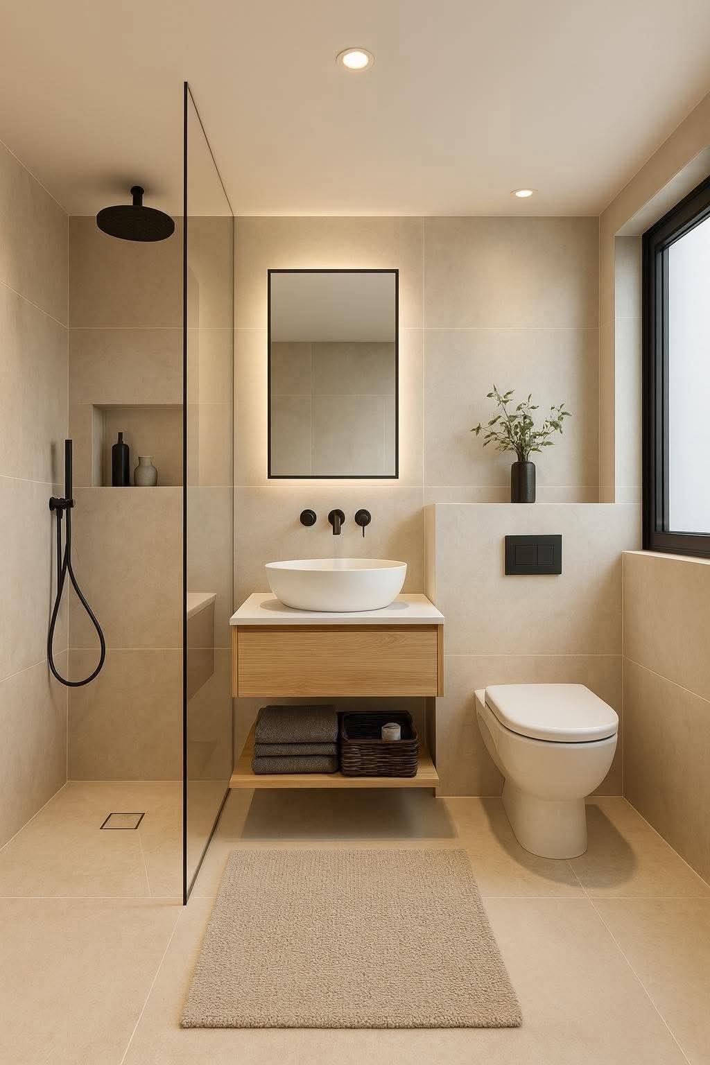 Baño pequeño a medida con vanitory abierto