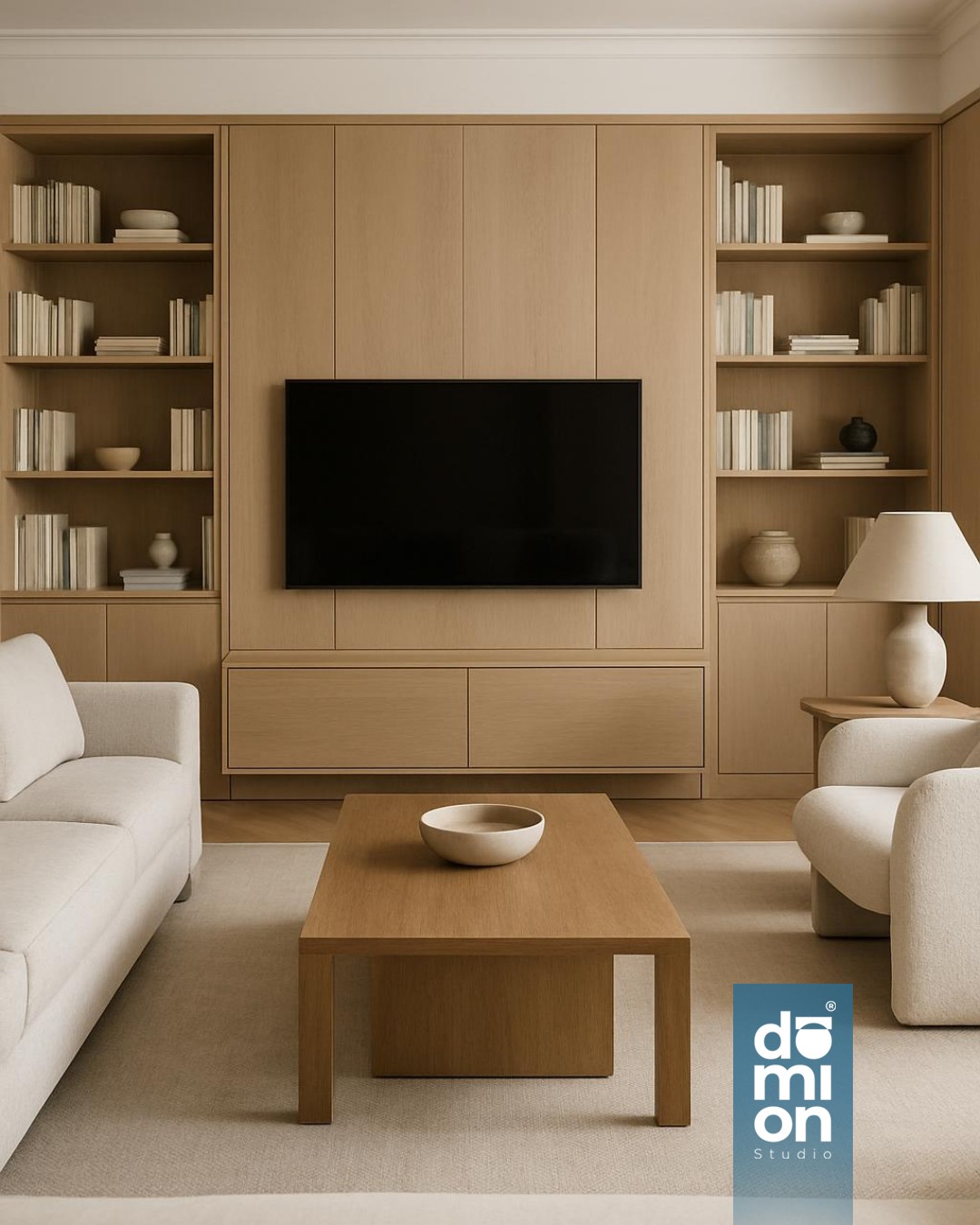 Bibliotecas, paneles y guardado: claves para un living más sereno